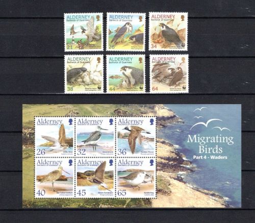 Alderney MiNr. 259-264 mit Block 16 Zugvögel Standvögel postfrisch Tiere