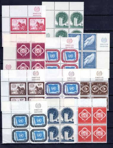 UNO New York MiNr. 1-11 postfrisch als 4er Blöcke Eckrand