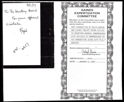 UNO New York original Paraphe von Dag Hammarskjold postfrisch mit Attest