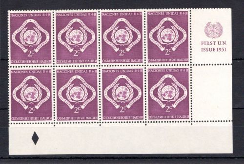 UNO New York MiNr. 3 RZf CO II postfrisch 8er Block mit Cut Out Raute