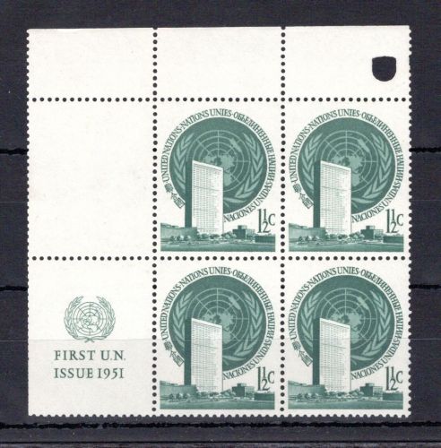 UNO New York MiNr. 2 RZf CO II postfrisch 4er Block mit CO Spaten