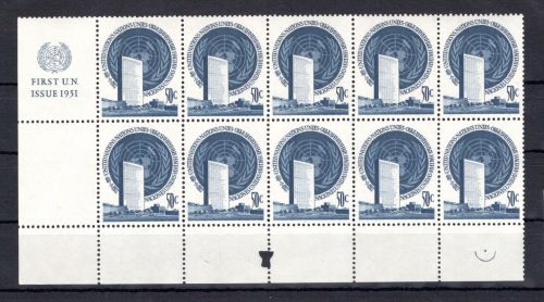 UNO New York MiNr. 10 RZf CO V postfrisch 10er Block mit CO Amboss