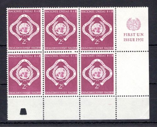 UNO New York MiNr. 3 RZf CO IV postfrisch 6er Block mit CO Schlussstein