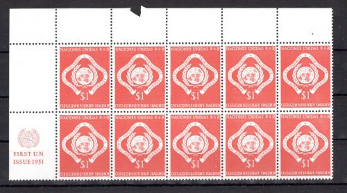 UNO New York MiNr. 11 y RZf CO VII postfrisch 10er Block CO Trapezoid