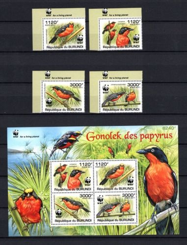 Burundi WWF MiNr. 2126-2129 mit Block: Papyrus-Gonolek postfrisch Tiere