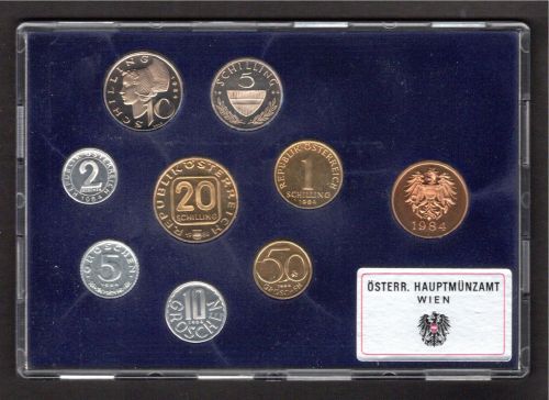 Österreich 1984 Kursmünzensatz 2 Groschen - 20 Schilling in Hartbox PP