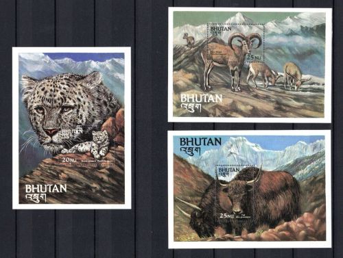 Bhutan MiNr. Block 102-104: Yak Scbneeleopard Schaf postfrisch Tiere