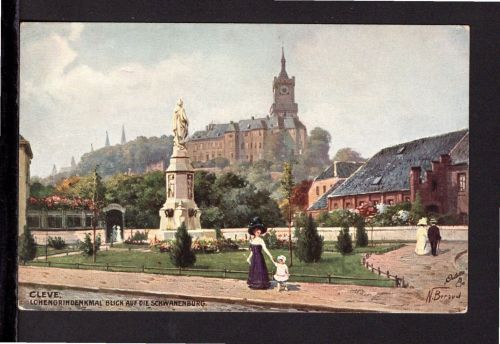 AK Cleve (Kleve) NRW um 1900 Lohengrin Denkmal vor Schwanenburg