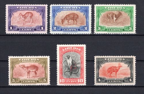 Liberia MiNr. 347-352 Tiere 1942, Satz postfrisch Tiere