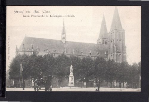 AK Cleve (Kleve) NRW um 1920 Lohengrin-Denkmal vor Pfarrkirche