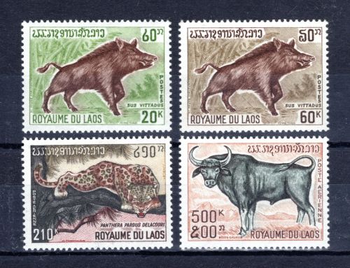 Laos MiNr. 291-294 Wildschwein Leopard Büffel 1970, Satz postfrisch Tiere
