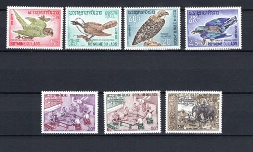 Laos MiNr. 178-181 und 258-260 Vögel Elefanten, 2 Sätze postfrisch Tiere