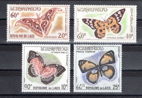 Laos MiNr. 151-154 Schmetterling und Nachtfalter, Satz postfrisch Tiere