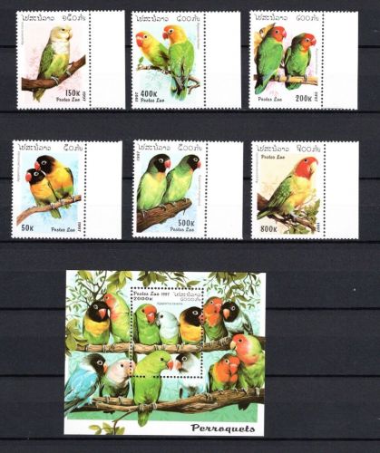 Laos MiNr. 1564-156 mit Block 160 Papageien Arad 1997 postfrisch Tiere