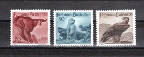 Liechtenstein MiNr. 253-255 Gämse Murmeltier Adler 1947 postfrisch Tiere