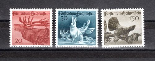 Liechtenstein MiNr. 249-251 Hirsch Hase Auerhahn 1946 postfrisch Tiere