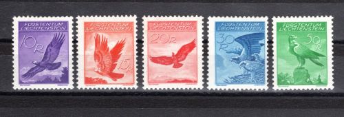 Liechtenstein MiNr. 143-147 Luftpostmarken Adler 1934 postfrisch Tiere