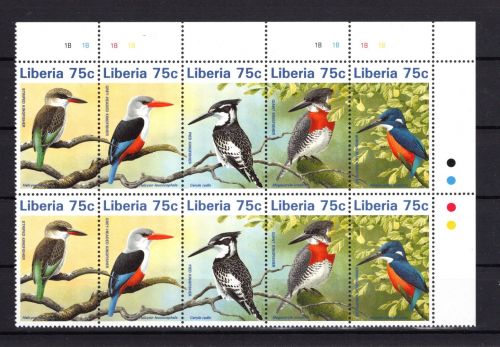 Liberia MiNr. 1796-1800 Eisvogel Königfischer, ER-Block postfrisch Tiere