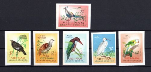 Vietnam MiNr. 275-280U Vögel geschnitten 1963, Satz postfrisch Tiere