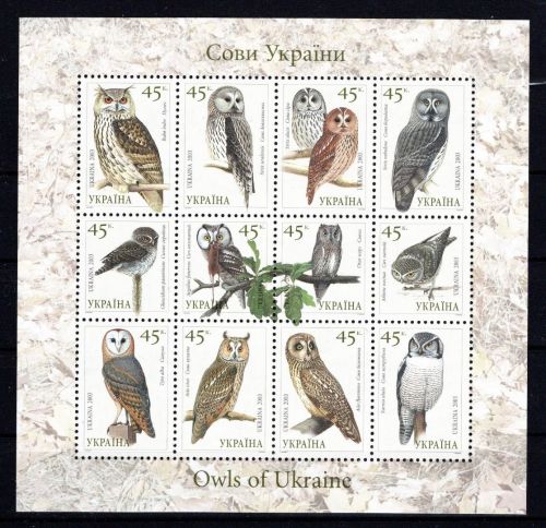 Ukraine MiNr. 574-585 ZD-Kleinbogen Eulen Uhu 2003 postfrisch Tiere