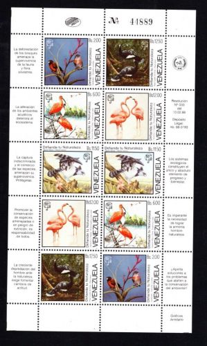 Venezuela MiNr. 2530-2534 Kleinbogen Vögel 1988, postfrisch Tiere