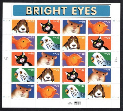 USA MiNr. 3230-3234 Folienblatt Bright Eyes 1998, postfrisch Tiere