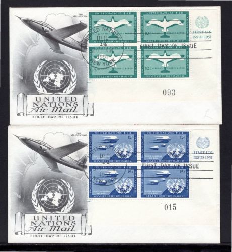 UNO New York 4er Bl. MiNr. 13 + 14 a RZF KN gestempelt auf Privat FDC