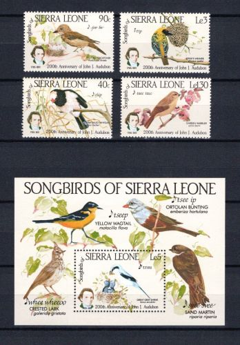 Sierra Leone MiNr. 799-802 mit Block 37 Singvögel, Satz postfrisch Tiere