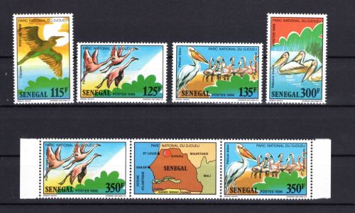 Senegal MiNr. 948-953 Satz und Zusammendruck Vögel, postfrisch Tiere