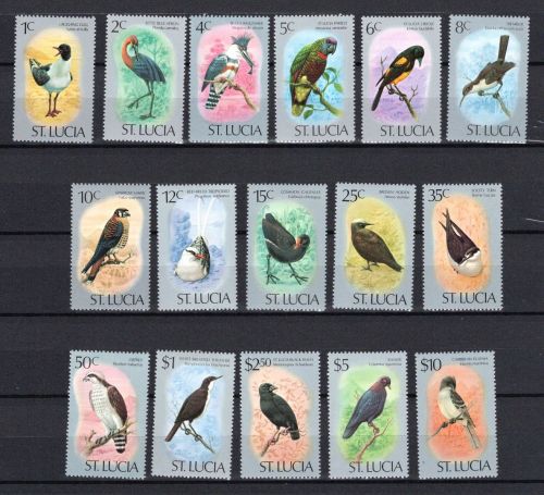 St. Lucia MiNr. 380-395 Heimische Vögel Birds 1976, Satz postfrisch Tiere
