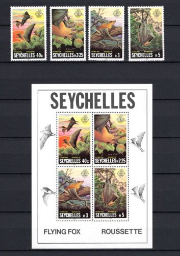 Seychellen MiNr. 494-497 + Block 18 Fliegender Hund 1981 postfrisch Tiere