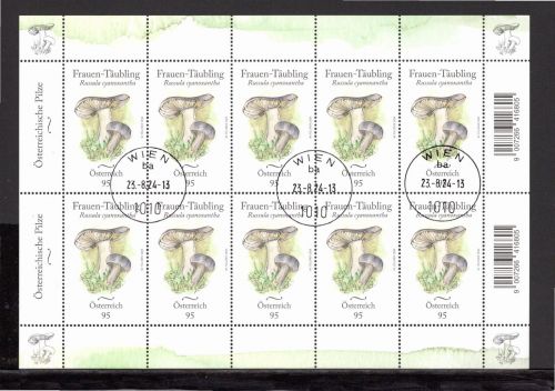 Österreich MiNr. 3810 gestempelt als Kleinbogen, Pilze