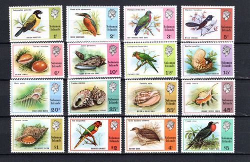 Salomon Inseln MiNr. 267ff Vögel und Muscheln, 16 Werte, postfrisch Tiere