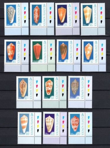 Salomon Inseln MiNr. 1327-1340 Muscheln, Eck-Satz postfrisch Tiere