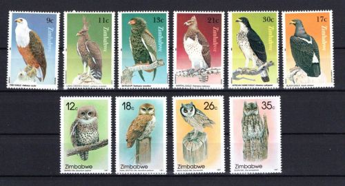 Simbabwe MiNr. 297-302 und 360-363 Greifvögel und Eulen postfrisch Tiere