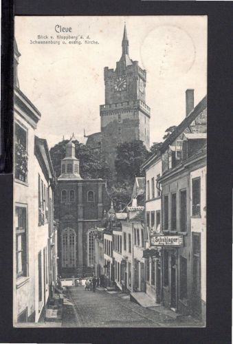 AK Cleve (Kleve) NRW 1907 Blick vom Kloppberg, Schuhlager A. Büchel