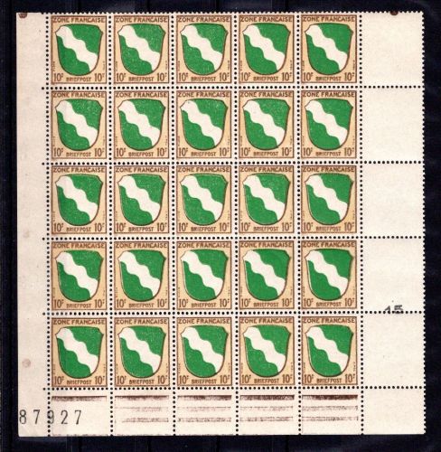 franz. Zone allg. Ausgaben MiNr. 5 postfrisch 25er Bogenteil