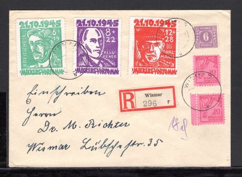 SBZ Mecklenburg-V. MiNr. 20-22 + ZF Mischfrankatur auf R-Brief, geprüft