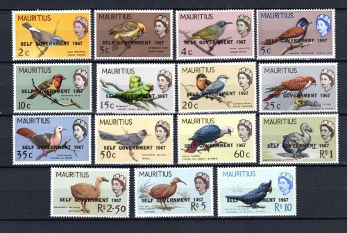 Mauritius MiNr. Vögel mit Aufdruck 1967,15 Werte Satz postfrisch Tiere