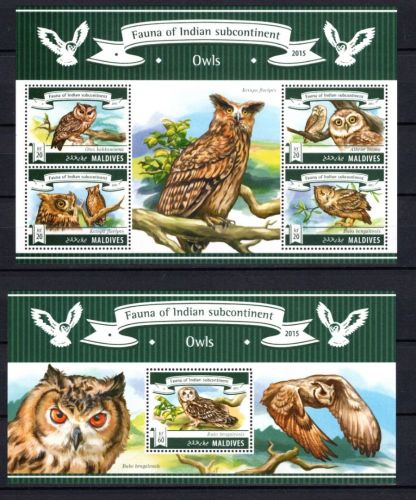Malediven MiNr. 5594ff Kleinbogen & Block Eulen 2015 postfrisch Tiere