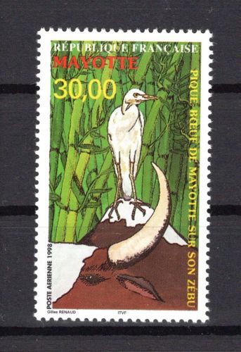 Mayotte MiNr. 45 Kuhreiher auf Büffel 1998, Marke postfrisch Tiere