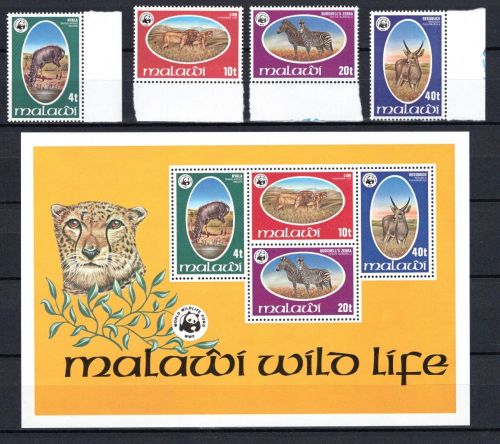 Malawi WWF MiNr. 297-300 Savannen-Tiere, Satz & Block 52 postfrisch Tiere