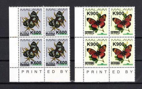Malawi MiNr. 1058-1059II Schmetterlinge mit Aufdruck, postfrisch Tiere