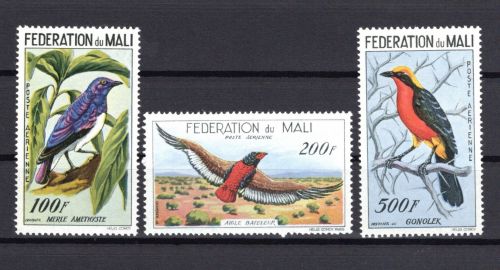 Mali MiNr. 3-5 Heimische Vögel 1960, Satz ohne Aufdruck postfrisch Tiere