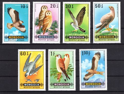 Mongolei MiNr. 599-605 Greifvögel Falken Eulen Adler postfrisch Tiere