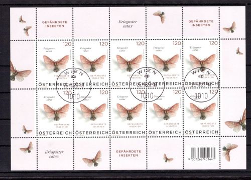 Österreich MiNr. 3712 Ersttagsstempel als Kleinbogen, gefährdete Insekten