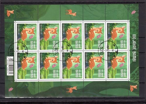 Österreich MiNr. 3746 gestempelt als Kleinbogen, Bambi