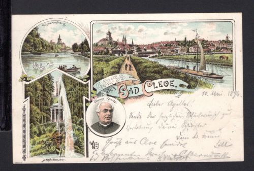 AK Cleve (Kleve) NRW 1896 S. Kneipp, Amphietheater, Kanal mit Frachter