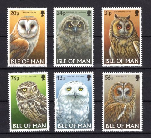 Isle of Man MiNr. 407-414 mit Block 28 Eulen Uhus 1997 postfrisch Tiere