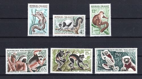 Madagaskar MiNr. 467-472 Affen Primaten, 6 Werte, Satz postfrisch Tiere